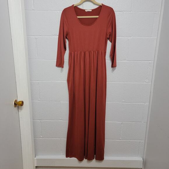 Entro Maxi Dress Mauve Pink Modest Pockets Made in USA 794 - Picture 2 of 7